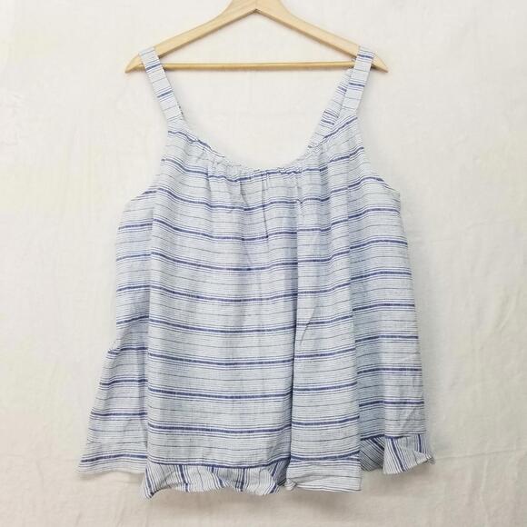 Lane Bryant Linen Blend Cami Tank Top Womens 16 Plus White Blue Striped - Picture 10 of 10